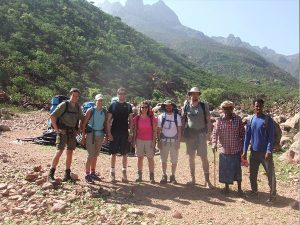 Toursits trekking on Socotra